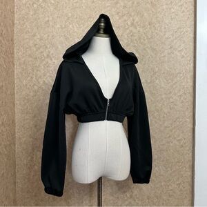 Black Cropped Hoodie with Zipper
